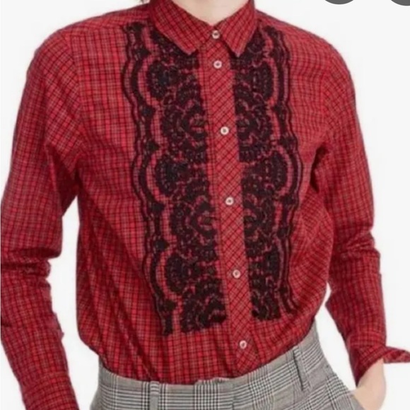 JCREW 100% cotton sequin top red plaid ❤️ Valentines Day - Picture 3 of 9